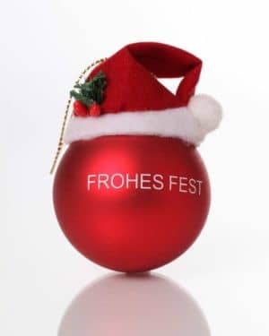 Kerstbal met kerstmuts ‘Frohes Fest’ Ø 5 cm