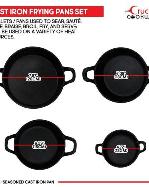 Crucible Cookware – 4-piece set of different sizes cast iron frying pans