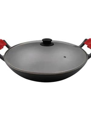 Crucible Cookware – Cast iron wok Ø 36 cm including glass lid and 2 silicone handle holders