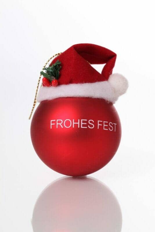 Kerstbal met kerstmuts ‘Frohes Fest’ Ø 5 cm